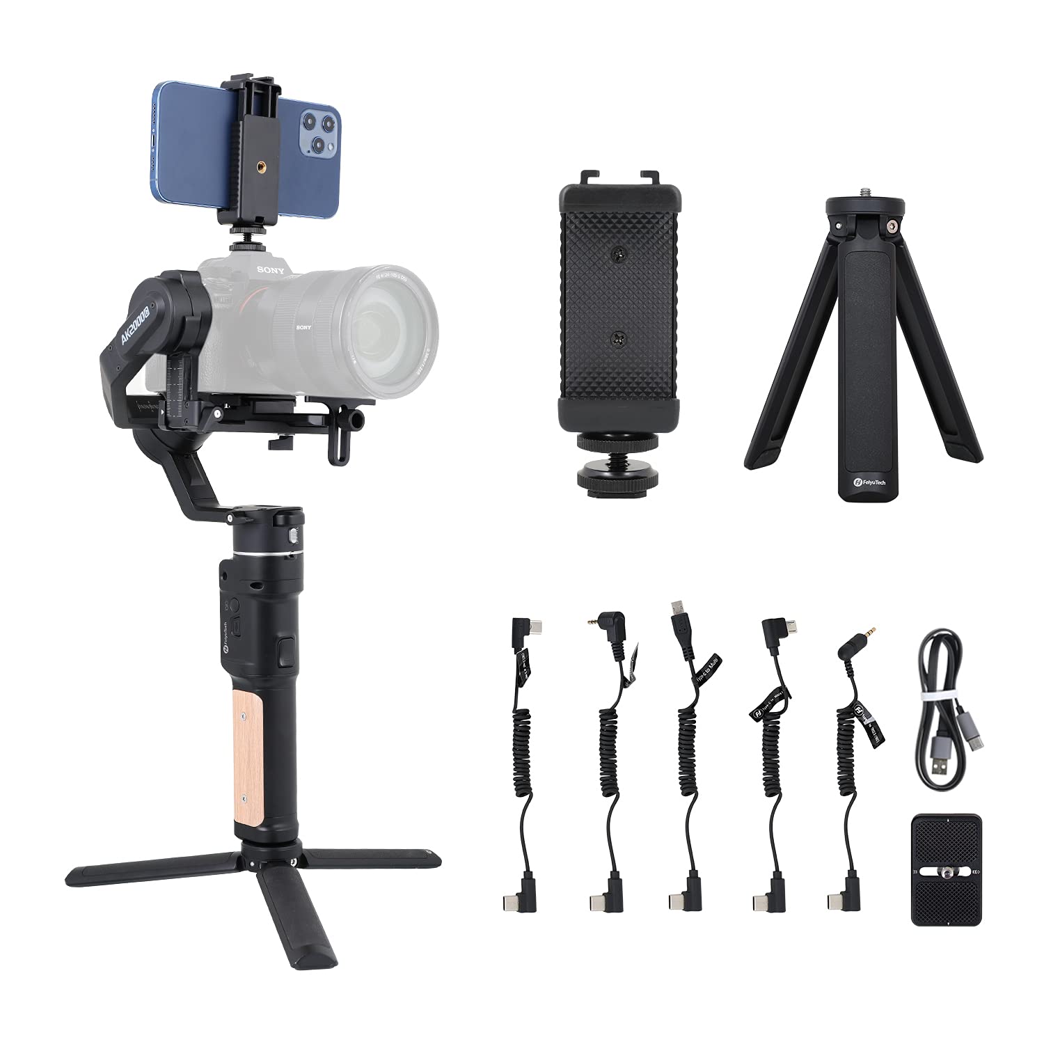 3-Axis Camera Gimbal Stabilizer —FeiyuTech AK2000C 4.85 lb Payload with OLED Screen Compatible for Sony/Canon/PANASONIC/Nikon/FUJIFILM SLR Cameras Aluminum Alloy Material