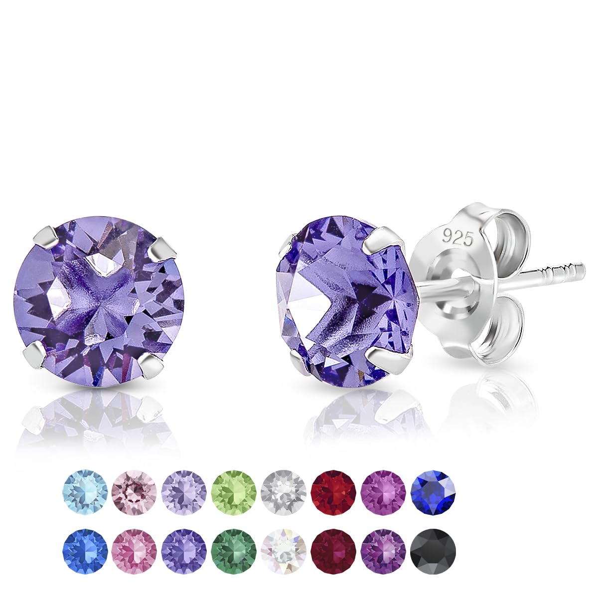 Stud Earrings 925 Sterling Silver with Tanzanite Crystal 6 mm - Tanzanite Earrings for Women - 925 Silver Round Studs — image 1