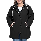 FOREYOND Plus Size Rain Jackets for Women Long Lightweight Hooded Raincoats Waterproof Windbreakers Outdoor Travel