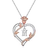 Vjoypro Rose Heart Initial Necklace Gifts for Women Girls, Letter Pendant Necklaces for Women Jewelry Anniversary Birthday Gifts for Her Wife Girlfriend Teen Girls