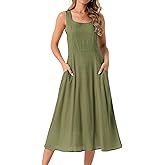Seta T Women's Linen Dresses Summer Sleeveless Sundress Casual Loose Flowy Midi Tank Beach Dress