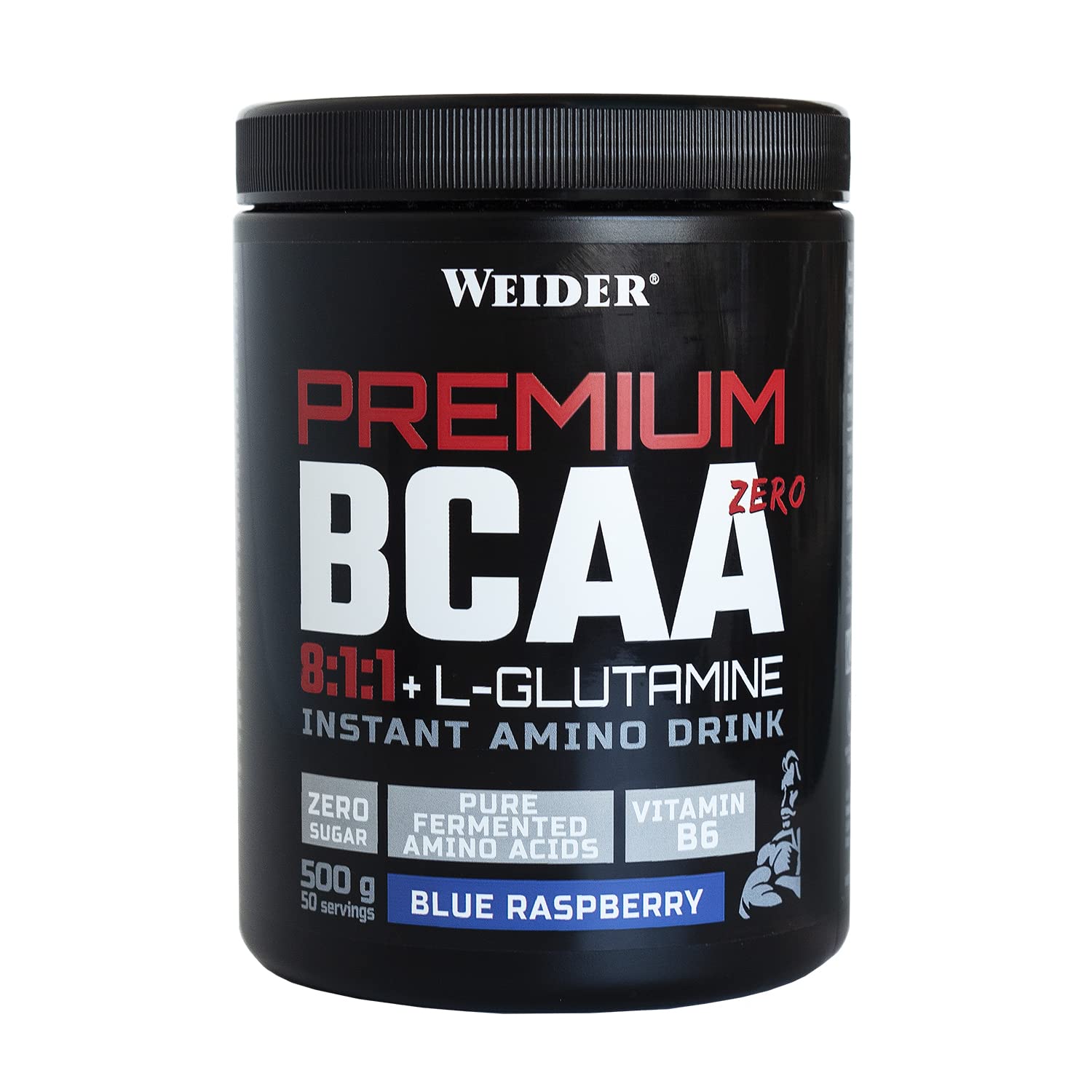 Premium BCAA 8:1:1+L-Glutamine (500g) Blue Raspberry Flavour, Recovery Combination of Amino Acids with Kyowa Quality® L-Glutamine, Vitamin B6, Increases and Protects Muscle Mass, Zero Sugar, Vegan