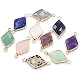 LHJ 6 Pcs natural stone pendant connectors rhombic mixed stone link charms agate crystal for jewelry making necklace bracelet