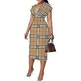 Women's Bodycon Midi Dress Deep V-Neck Cap Sleeve Ruched High Waist Stretchy Dresses for Date Nights, Parties & Work