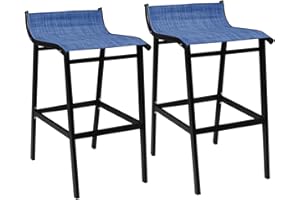 Sundale Outdoor Patio Metal Bar Stools Set of 2, Low Back Counter Height Tall Chair Armless, High Top Seat Barstools for Outside Porch Yard Deck Balcony, Modern Blue