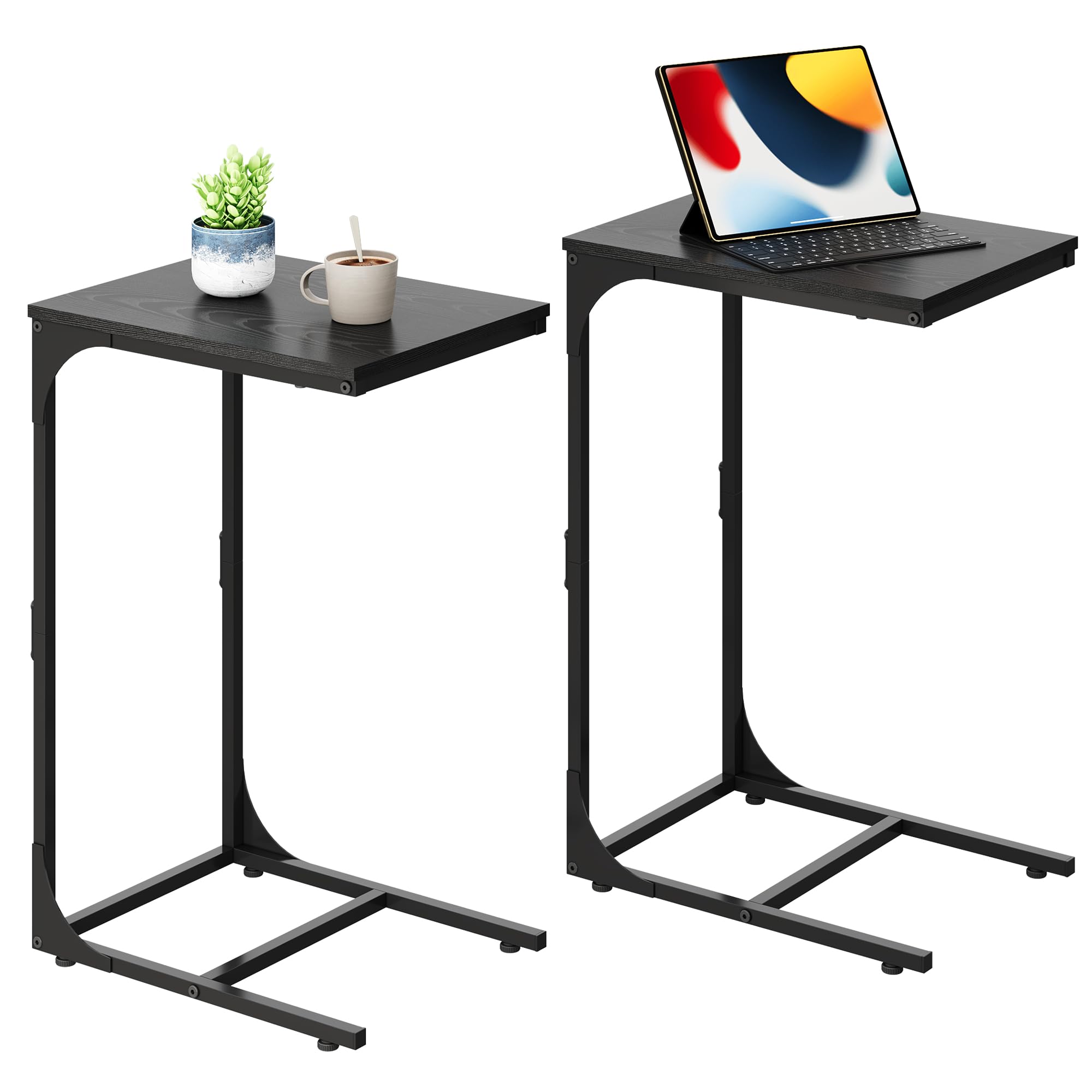 Photo 1 of WLIVE C-Shaped End Table Set of 2, Small Couch Side Tables with Metal Frame, Sofa Table TV Tray for Living Room, Bedroom, Black