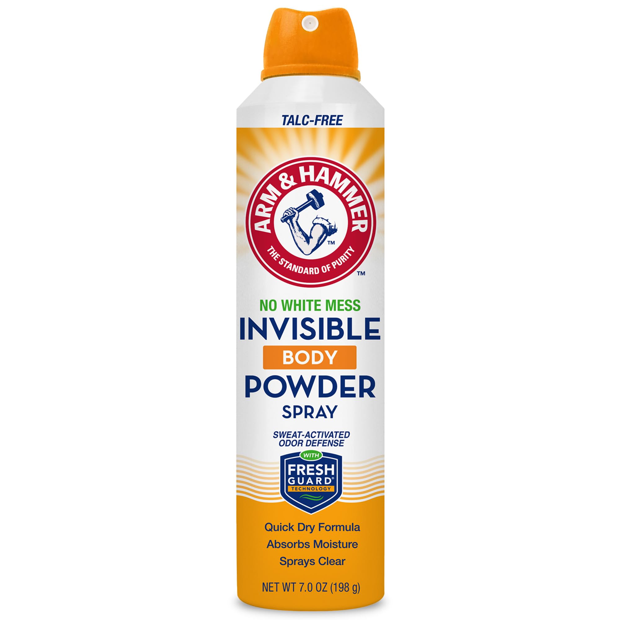 Arm & Hammer Invisible Body Powder Spray, Clear Talc-Free Body Odor & Sweat Control for Men & Women, Spray Body Powder for Women and Men, Arm and Hammer Body Spray Powder, 7 Oz (1 Pack)