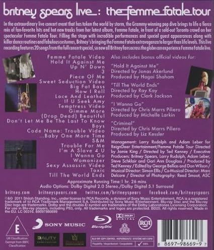 Amazon Com Britney Spears Live The Femme Fatale Tour Blu Ray Britney Spears Movies Tv