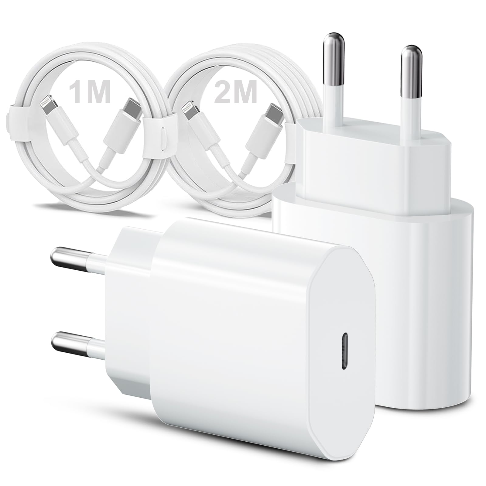 2 Pack 20W Schnellladegerät und Schnellladekabel für iPhone , Ladegerät mit iPhone Ladekabel 2M und 1M, Schnellladegerät für i Phone 14/13/12/11/Pro Max/Mini/SE/Xr/X/Xs Max, Pad