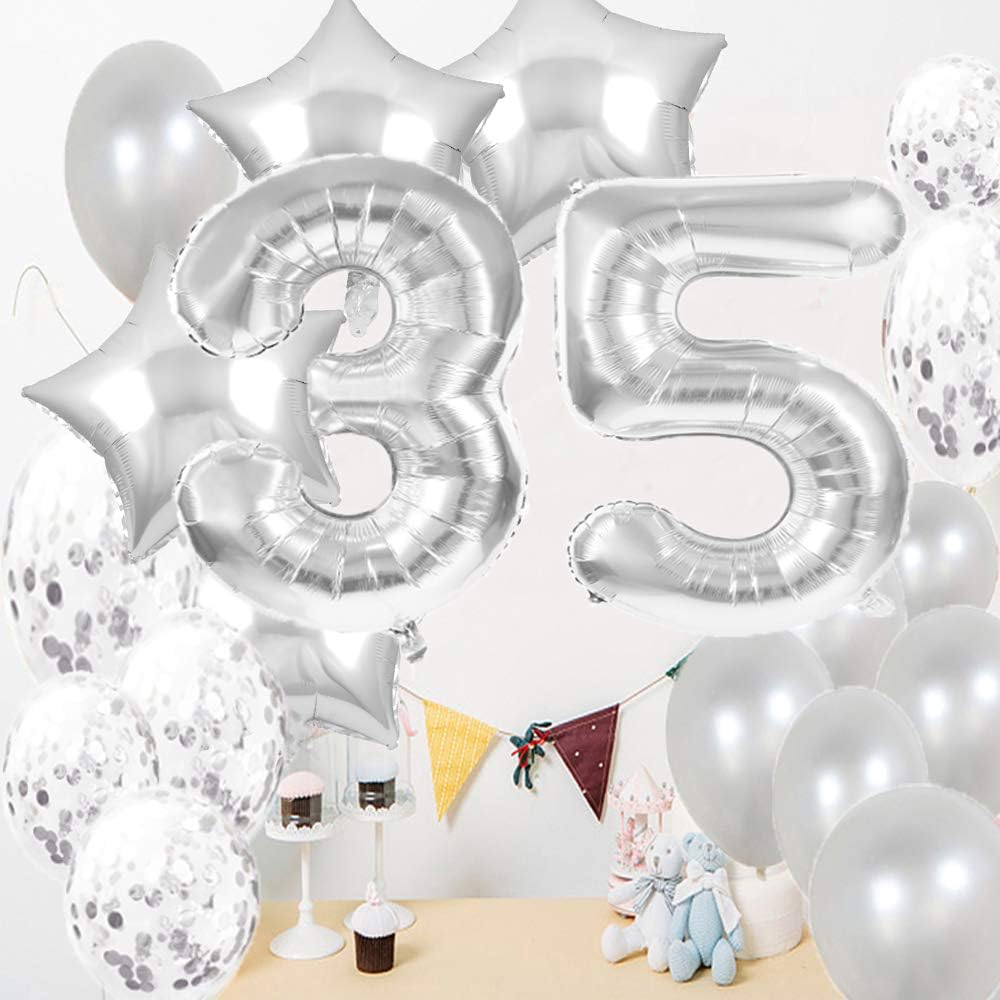 35th Birthday Decorations Party Supplies,35th Birthday Balloons Silver,Number 35 Mylar Balloon,Latex Balloon Decoration,Great Sweet 35th Birthday Gifts for Girls,Photo Props - Image 5