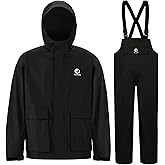 Rizzon Fishing Rain Suit for Men Waterproof Sailing Rain Jacket Bib Pants With Hood Foul Weather Gear