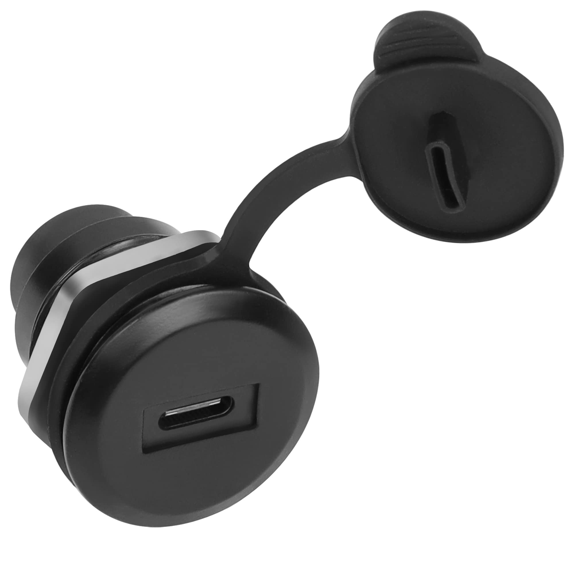 QIANRENON USB C to USB3.0 Embedded Threaded Fixed Adapter 5Gbps USB C Female to USB3.0 Female Panel Mount Connector USB C to USB3.0 Round Converter Socket, with Waterproof Dust Cap