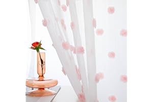 MYSKY HOME Pom Pom Sheer Curtains for Girls Bedroom Pink Curtains for Nursery 90 Inch Long Living Room Curtains 2 Panels Ligh