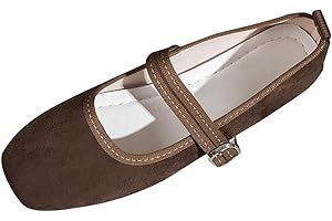 Plus Size Flats for Womens Adjustable Buckle Square Toe Mary Jane Flats Soft Comfy Lightweight Casual Ballet Shoes