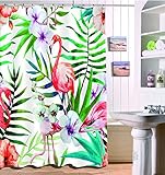 LB Floral Flamingo Shower Curtains 3D Digital Printing Bath Curtains 60x72 inch Bathroom Curtains Anti Bacterial Waterproof Polyester Fabric,Hooks Included
