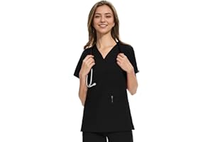 COZYFIT Medical Scrub Tops for Women - Soft Stretch,Curved V-Neck Scrub Tops with 3 Pockets