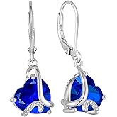 Aprila Women Heart Dangle Earrings 925 Sterling Silver Birthstone Heart Leverback Drop Earrings 5A Cubic Zirconia Jewelry for Her