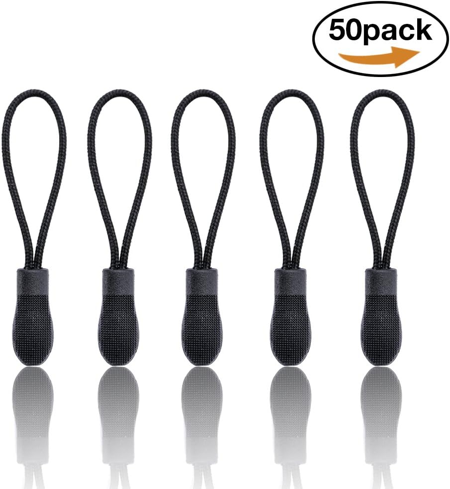 AULE 50 Pcs Zipper Pulls Replacement Zip Pullers Slider for Fastener Replacement Bag Cloth Accessories,Black
