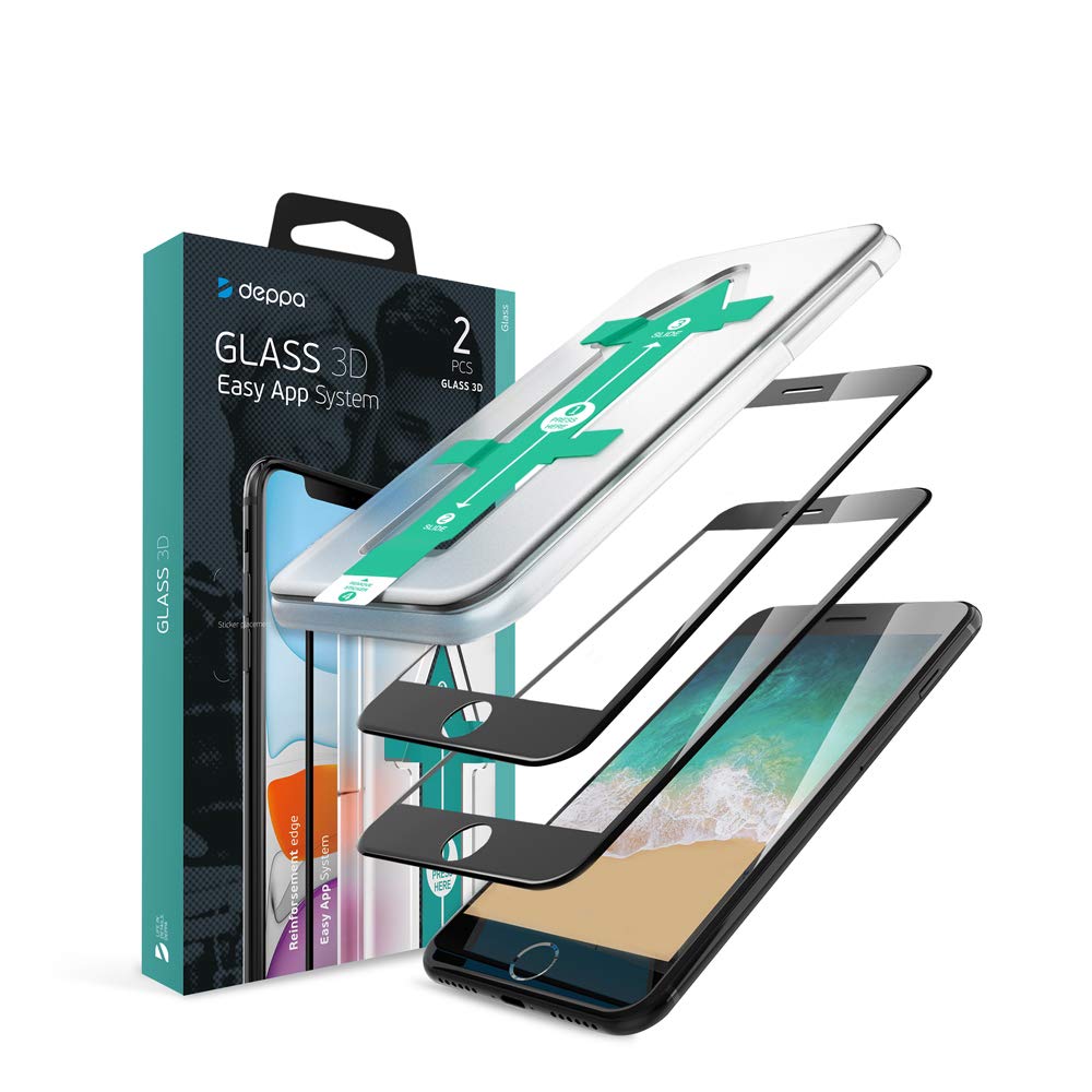 Deppa (2 Pack Premium Iphone SE(2020)/7/8 Screen Protector Tempered Glass | 9H Hardness | Scratch Resistant | Anti-Fingerprints | Bubble-free | 3D Edge to Edge | Easy Installation