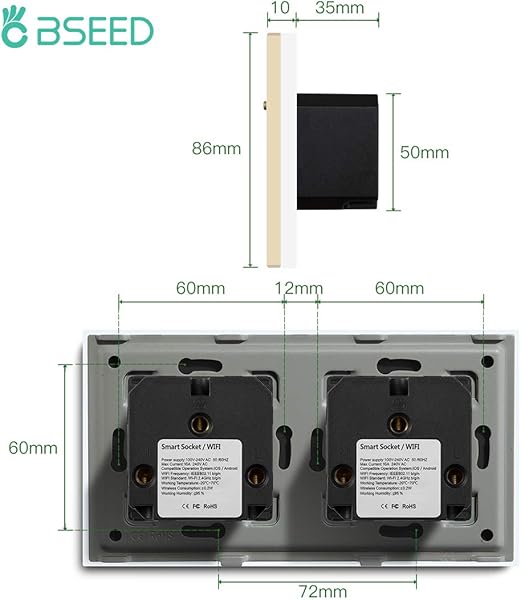 BSEED Doble Enchufe de Pared WiFiSchuko Enchufe inteligente Compatible con Alexa y Google HomeControl de APP y Funcin de Temporizadorproteccin de contacto16A Enchufe de Pared Oro