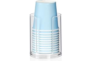 LBTING Bathroom Cup Dispenser, Small Cups Holder for 3oz-4oz Disposable Mouthwash Rinsing Paper Cups Storage, Compact Clear Plastic Cup Organizer for Bathroom Vanity Countertop
