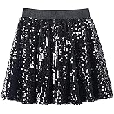 Sequin Skirt for Girls Kids Elastic Waist A-Line Sparlky Mini Skirt with Lining
