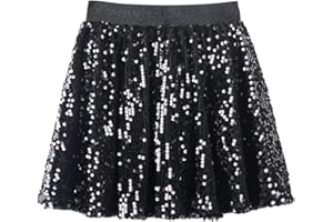 WELAKEN Sequin Skirt for Girls Kids Elastic Waist A-Line Sparlky Mini Skirt with Lining