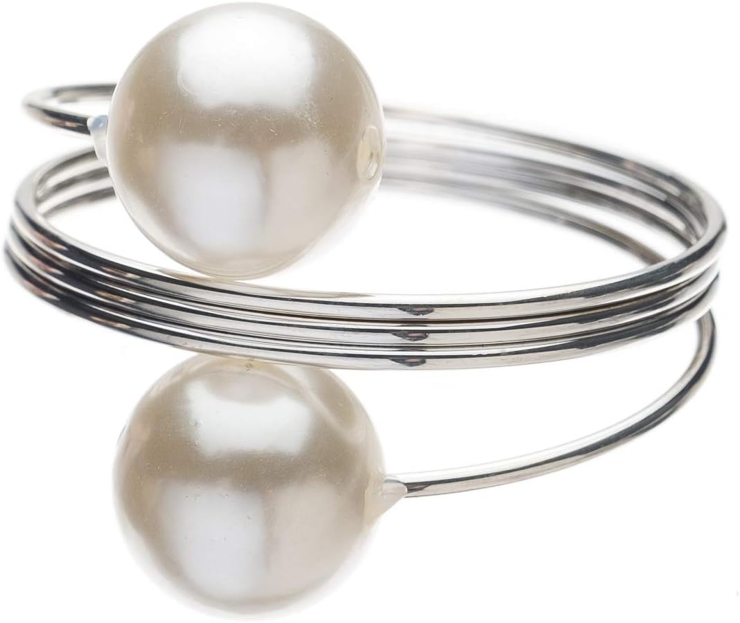 Ella Celebration Pearl Napkin Ring Holders, Bulk Napkin Rings for Weddings, Silver Set of 12 Wedding Table Decorations (Silver)