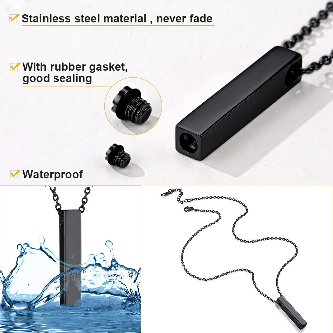 GoldChic Men's Necklace for Ashes Black Cube Urn Memorial Pendant Keepsake Cremation Gifts for Men, 02.bar-black, 46+5cm(18''+2'') - Image 5