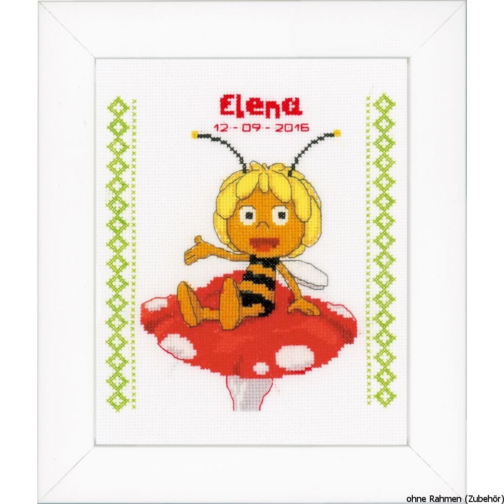 Vervaco Counted Cross Stitch Birth Record Maya on Mushroom, NA, 19 x 21cm