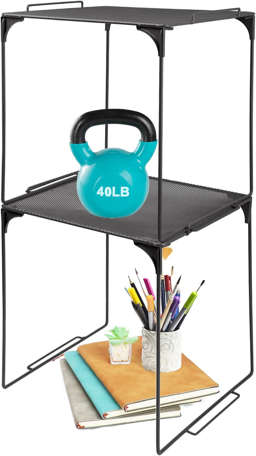 Photo 1 of Locker Organizer Shelf, Stackable, Extra Tall, Fits Standard Size School Lockers (Black 2 Pack)