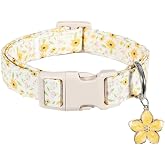 Britwicfr Dog Collar, Unique Floral Dog Collar Girl, Spring Summer Design Pet Collar with Cute Charm, Quick Release Buckle and Durable Fabric, Suitable for Small, Medium and Large Dogs
