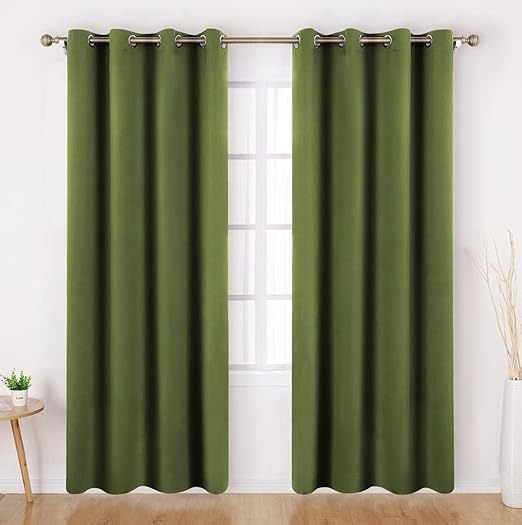 Amazon Com Homeideas Olive Green Blackout Curtains Wide 52 X 84