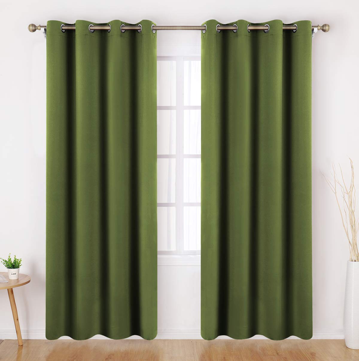 HOMEIDEAS Olive Green Blackout Curtains 2 Panels 52 X 84 Inch Drop Room Darkening Eyelet Curtains for Bedroom Living Room, Thermal Insulated Light Blocking Window Drapes — image 1
