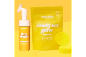 DAGIIK Sugar Baby Glow up Wash + Free Glow up Pads, Sugar Baby Glow Wash Turmeric Face Wash with Brush, Sugar Baby Glow Wash Turmeric & Kojic Acid, 100% Natural, Reduce Blemishes & Dark Areas (1set)