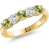 Gem Stone King 18K Yellow Gold Plated Silver Green Peridot and Sky Blue Aquamarine Wedding-Bands Ring For Women | 0.96 Cttw | Round 3.5MM | Gemstone August Birthstone