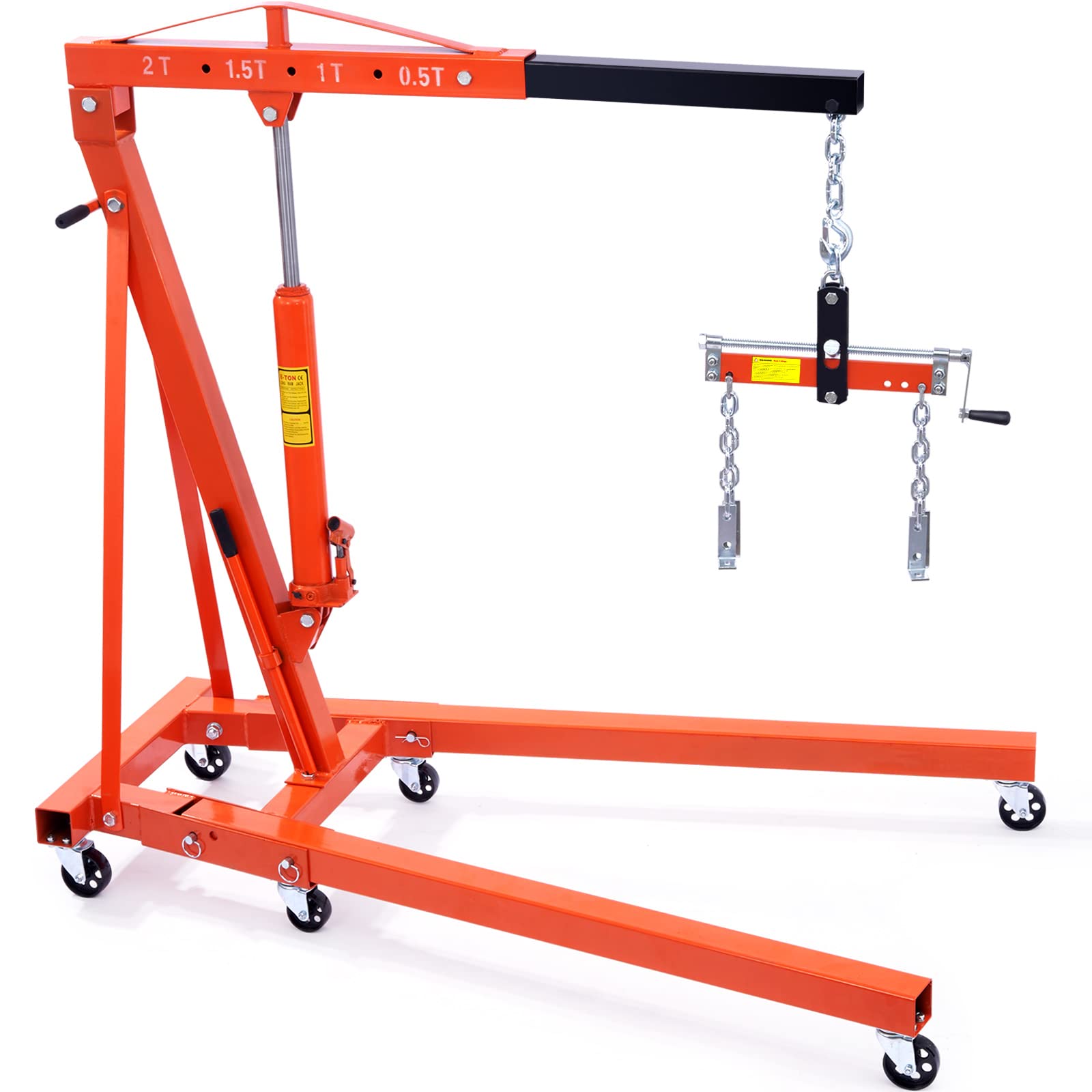 Photo 1 of VEVOR Hydraulic Engine Hoist with Lever, 2 Ton/4400 LBS Heavy-Duty Cherry Picker Shop Crane, Foldable Engine Crane and Engine Hoist Leveler for Auto Repair, Motors, Weights Lifting, Loading
