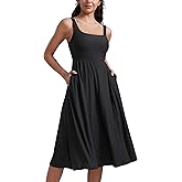 CRZ YOGA Cloudweight Double Lined Square Neck Midi Dresses for Women Casual Summer Sleeveless Outfits with Side Pockets