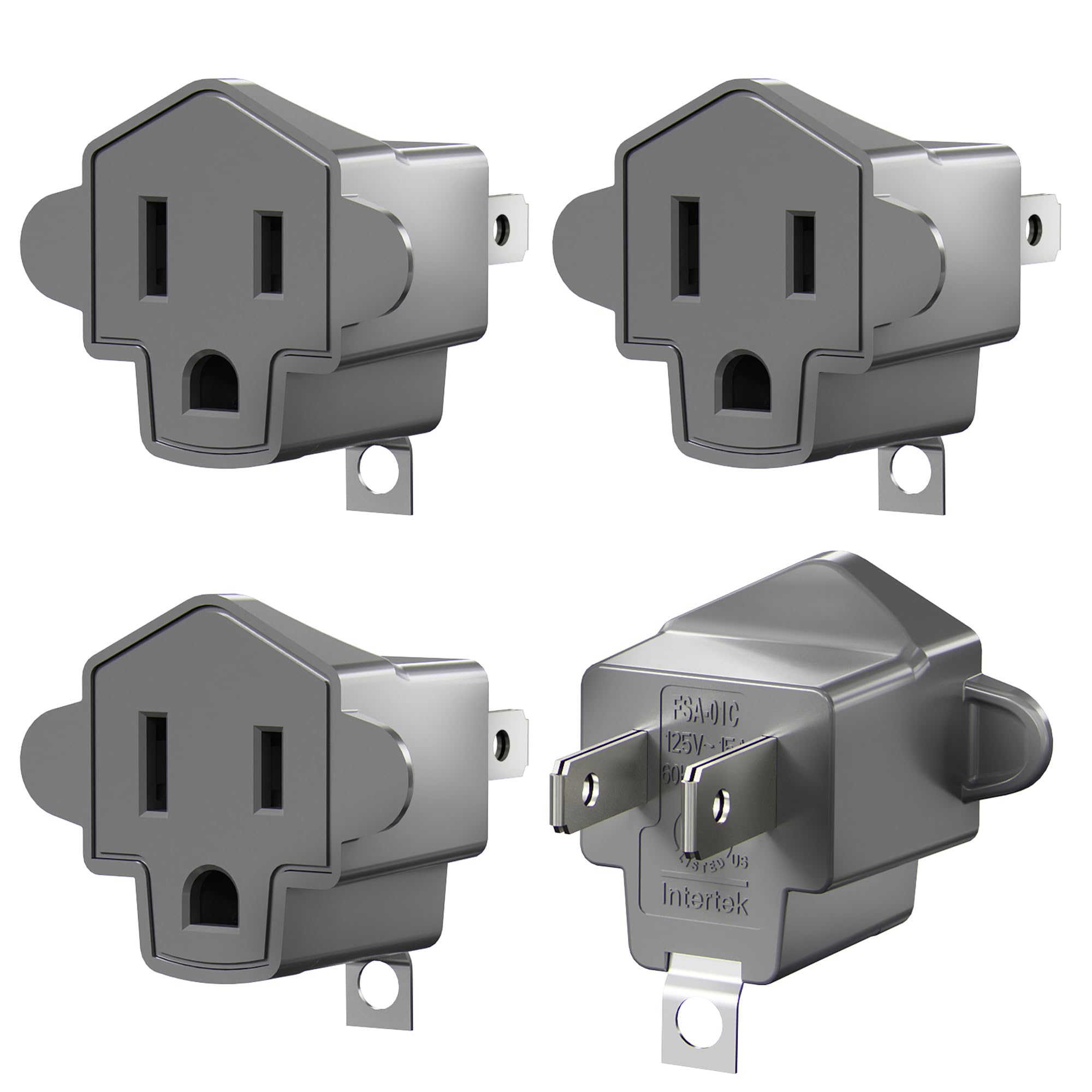 Photo 1 of 2 Prong to 3 Prong Outlet Adapter, ETL Listed 3-2 Prong Adapter, Fire-Retardant (392?) PBT Material, Heavy Duty Wall Plug Adapter for Old Homes, Travel to Japan, and Industrial Use, Gray 4-Pack