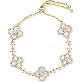 JA.S.JR 18K Gold Plated Clover Bracelets for Women | Flower Four Leaf Clover Bracelet