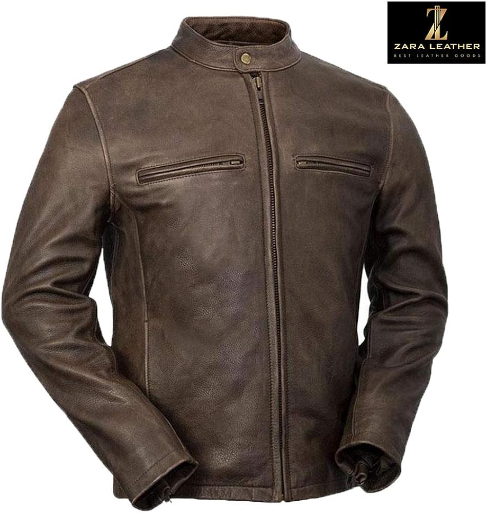 zara brown leather jacket mens