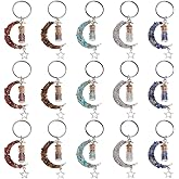 DICOSMETIC 15Pcs 5 Styles Gemstone Moon Keychains Crescent Moon Charm Keychain Crystal Chips Moon Pendant with Glass Wish Jar and Star Stone Key Chain for Women Men Bag Backpack Purse
