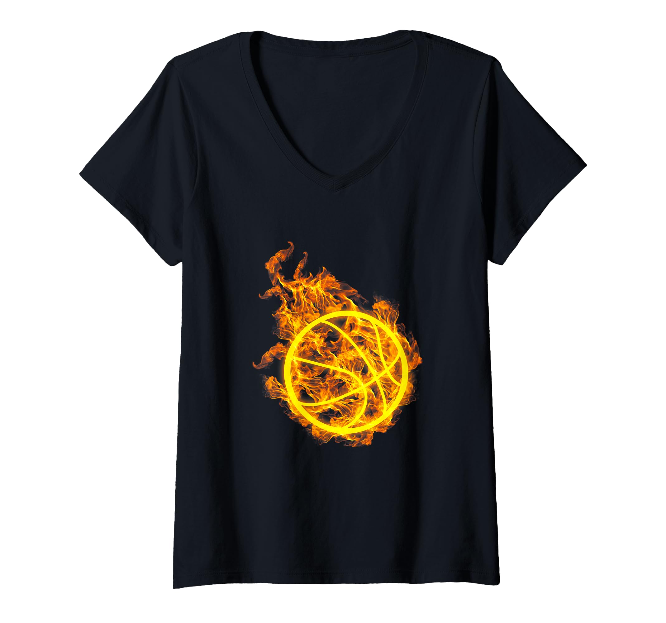 Womens Fire Basketball Lover Basketball Player V-Neck T-Shirt