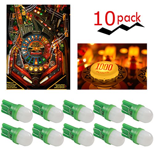 PA 10PCS T10 #555 w5w 2 SMD 2835 LED Wedge Pinball Machine Light Top View Bulb 6.3VDC (Green)