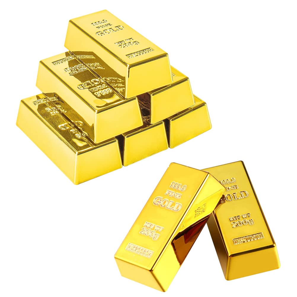 TOYANDONA 8 Pack Fake Gold Bars, Replica Gold Bullion Glittering Brick Decorations Bar Paperweight, Movie Prop Stage Pirate Party Favors Supplies Halloween Funny Gifts