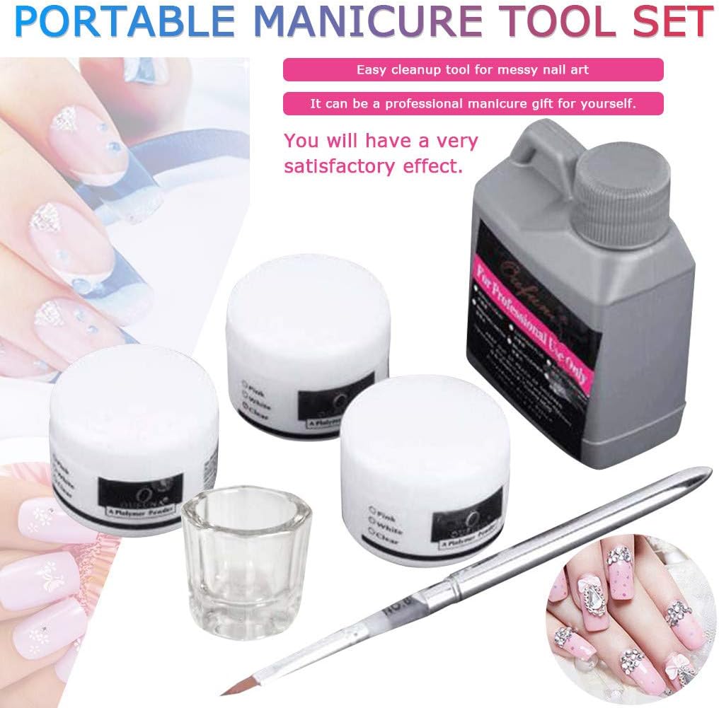 LLguz Art Nail Manicure Tool Kit Include 120ML Acrylic Liquid Powder Clear Glass and Fingernail Makeup Pen for Women Ladies Beauty Salon