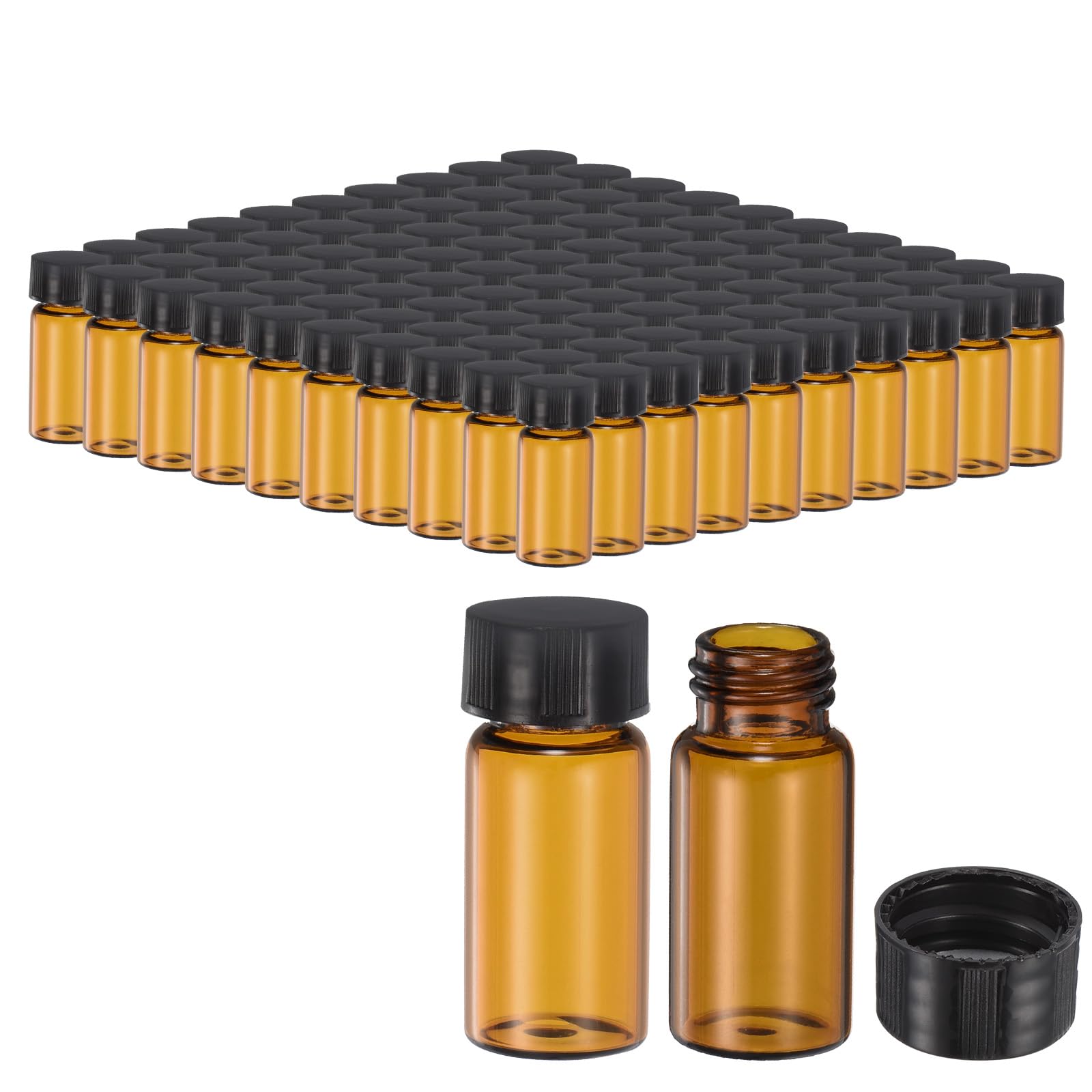 Photo 1 of PATIKIL 5ml Amber Glass Vials, 100 Pack Sample Vials with Screw Cap Reagent Media Bottle Leak-Proof Liquid Sample Glass Vial for Lab Laboratory Storage