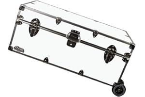 C&N Footlockers - Full-Size Happy Camper Trunk w/Wheels - #1 Summer Camp Trunk - Made in the USA - Steel Footlocker with Lid Stay - 32 x 18 x 13.5 Inches (White)