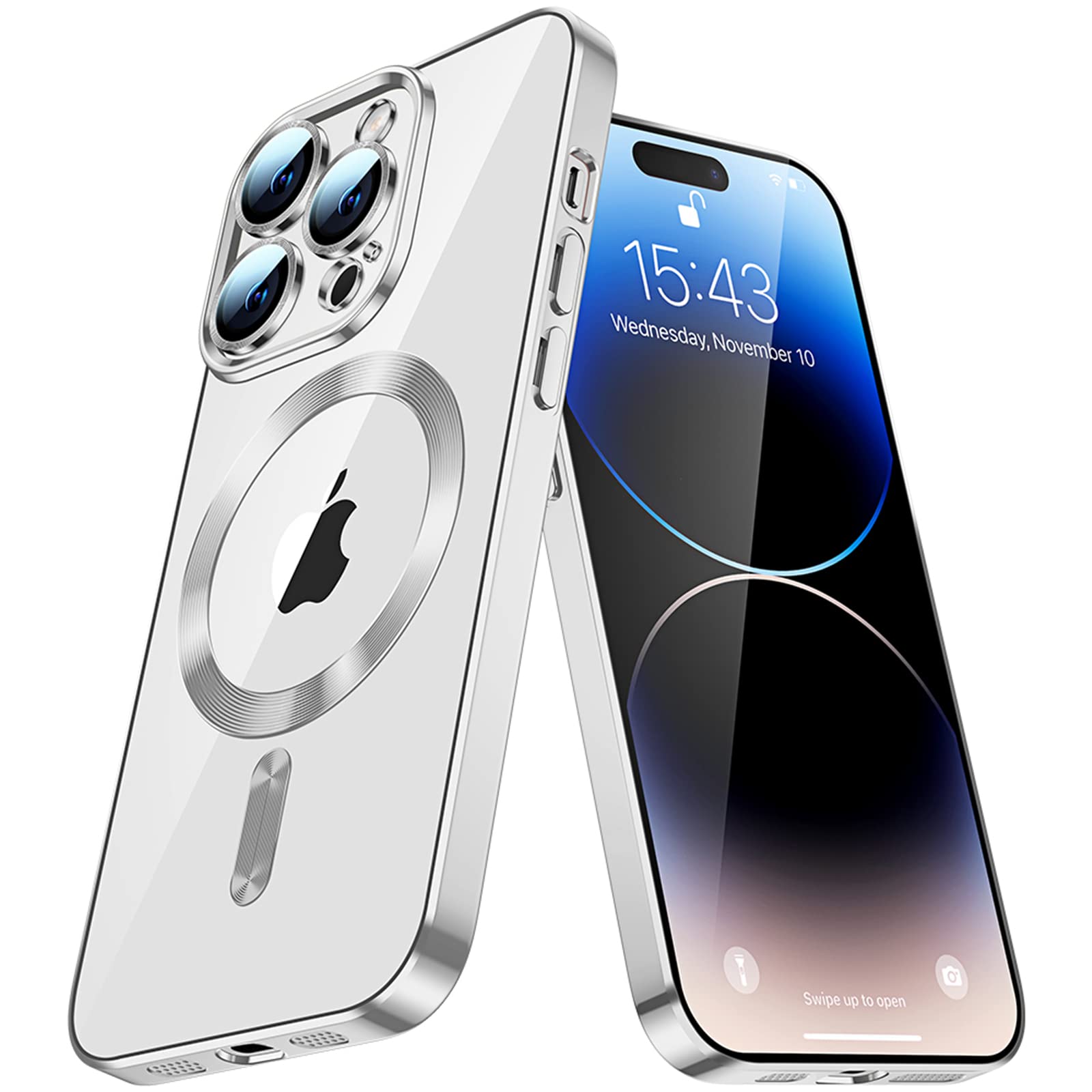 IMEIKONST Magnetic Case for iPhone XS Max with MagSafe Wireless Charging, Clear Back Anti-Fingerprint Scratch Camera Protector Slim Fit Cell Phone Case Crystal for iPhone XS Max. Silver YIX
