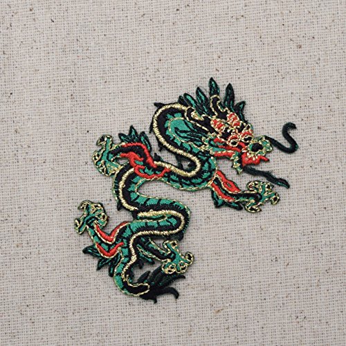 Large Green and Red Chinese Dragon Iron On Patch